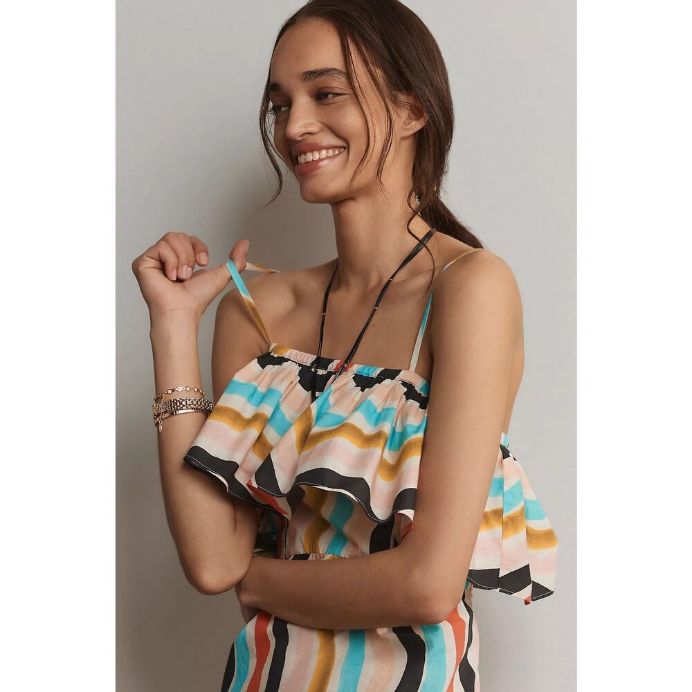 FARM Rio Wavy Stripe Ruffle Sleeveless Maxi Dress Large - Picture 4 of 12